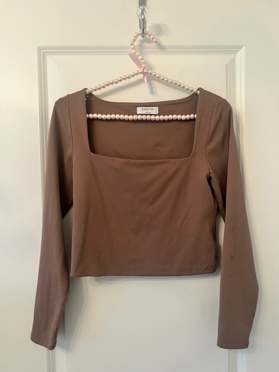 Babaton Tops - Babaton Square-Neck Long Sleeve Top in Mauve Brown